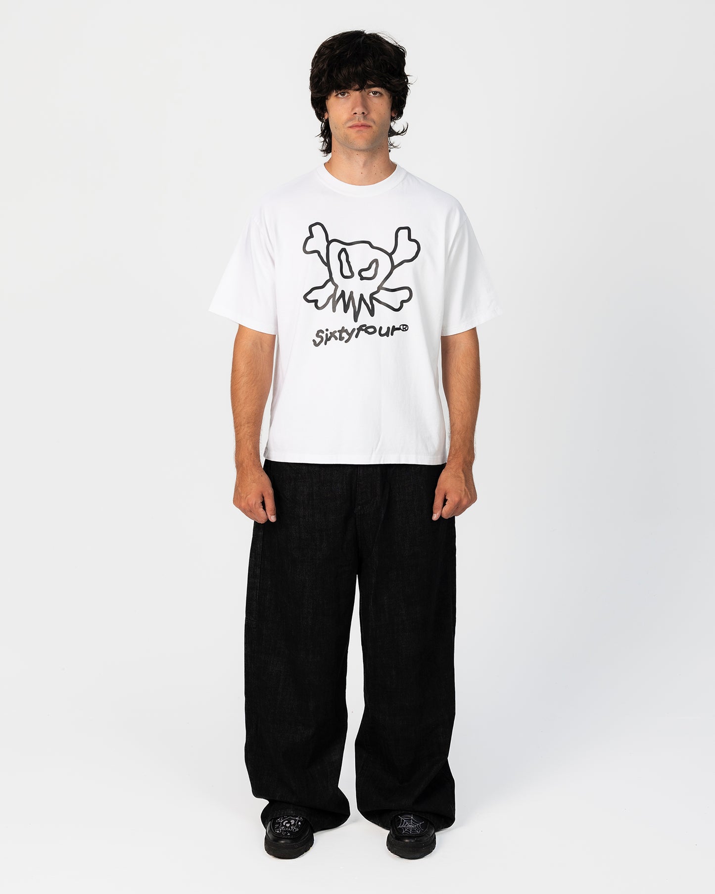 DRAWN SKULL TEE-WHITE