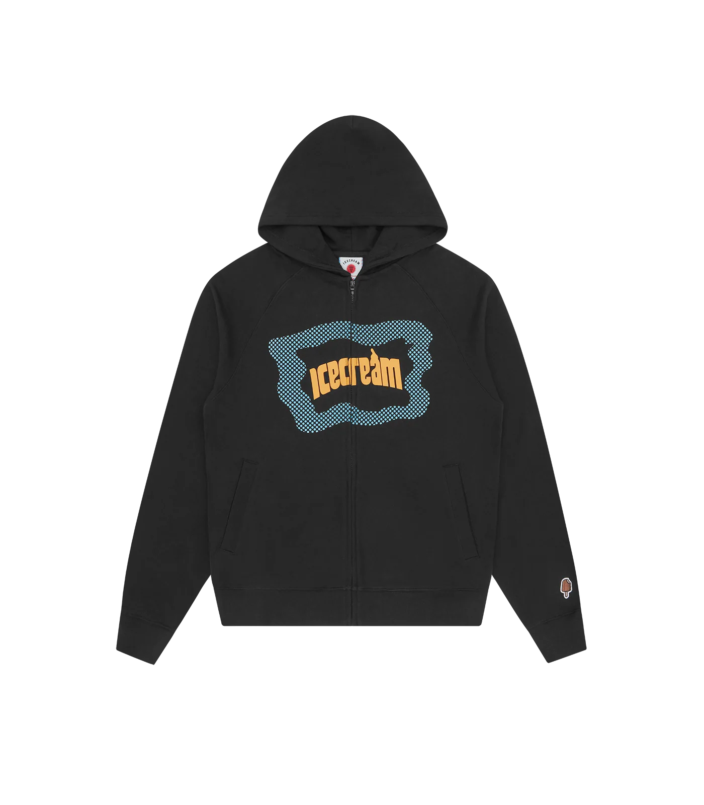 BLOCK LOGO ZIP THROUGH HOOD - BLACK
