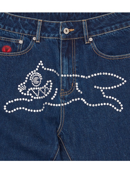 CRYSTAL RUNNING DOG DENIM PANTS - DARK BLUE