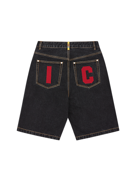 RUNNING DOG DENIM SHORTS-BLACK/RED
