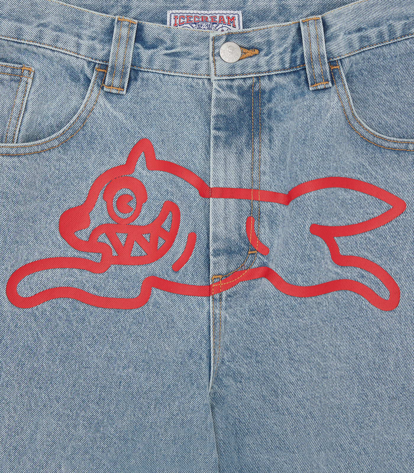 RUNNING DOG DOUBLE SCOOP DENIM PANT - LIGHT WASH BLUE