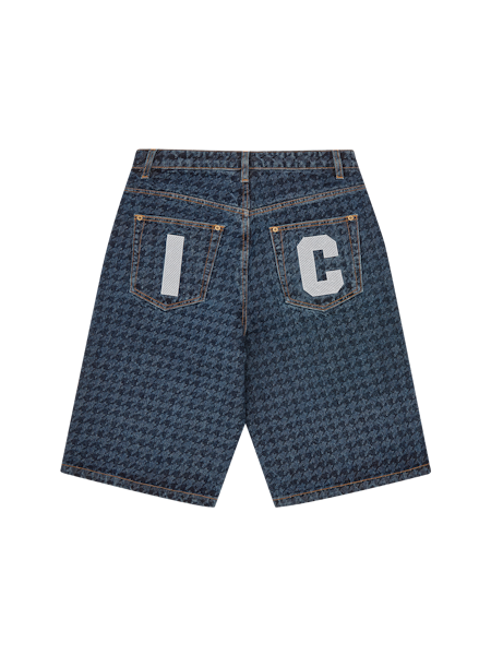 WOMENS HOUNDSTOOTH RUNNING DOG JORTS- DARK BLUE