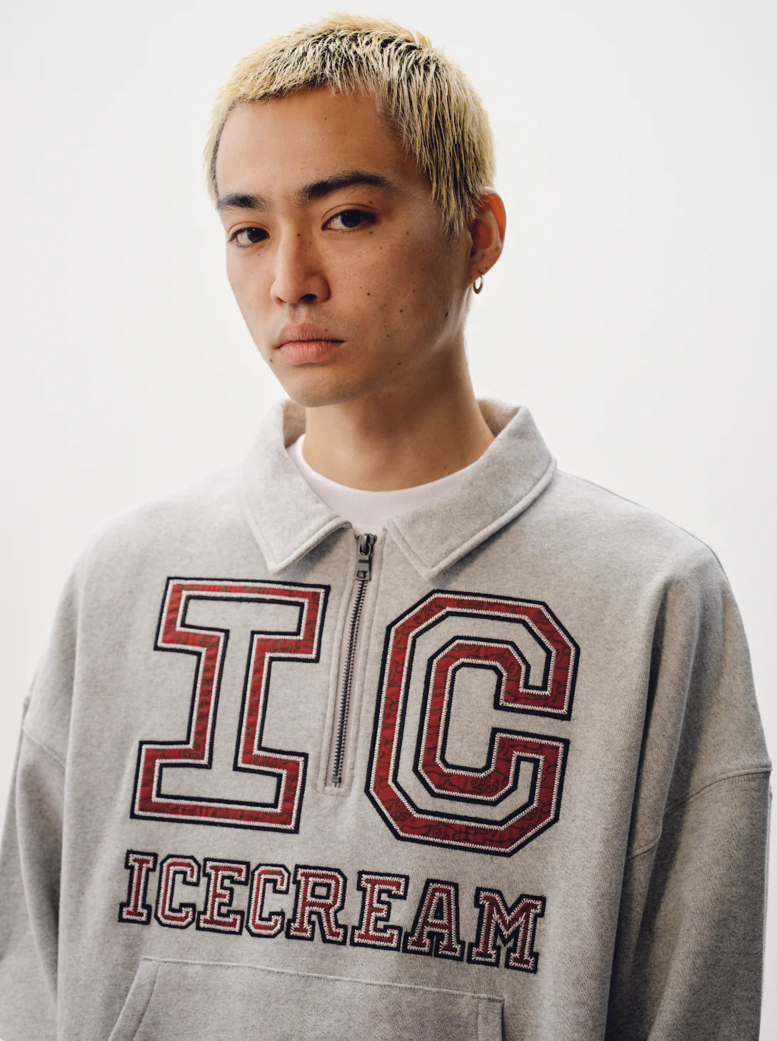 COLLEGIATE QUARTER ZIP SWEATSHIRT - HEATHER GREY
