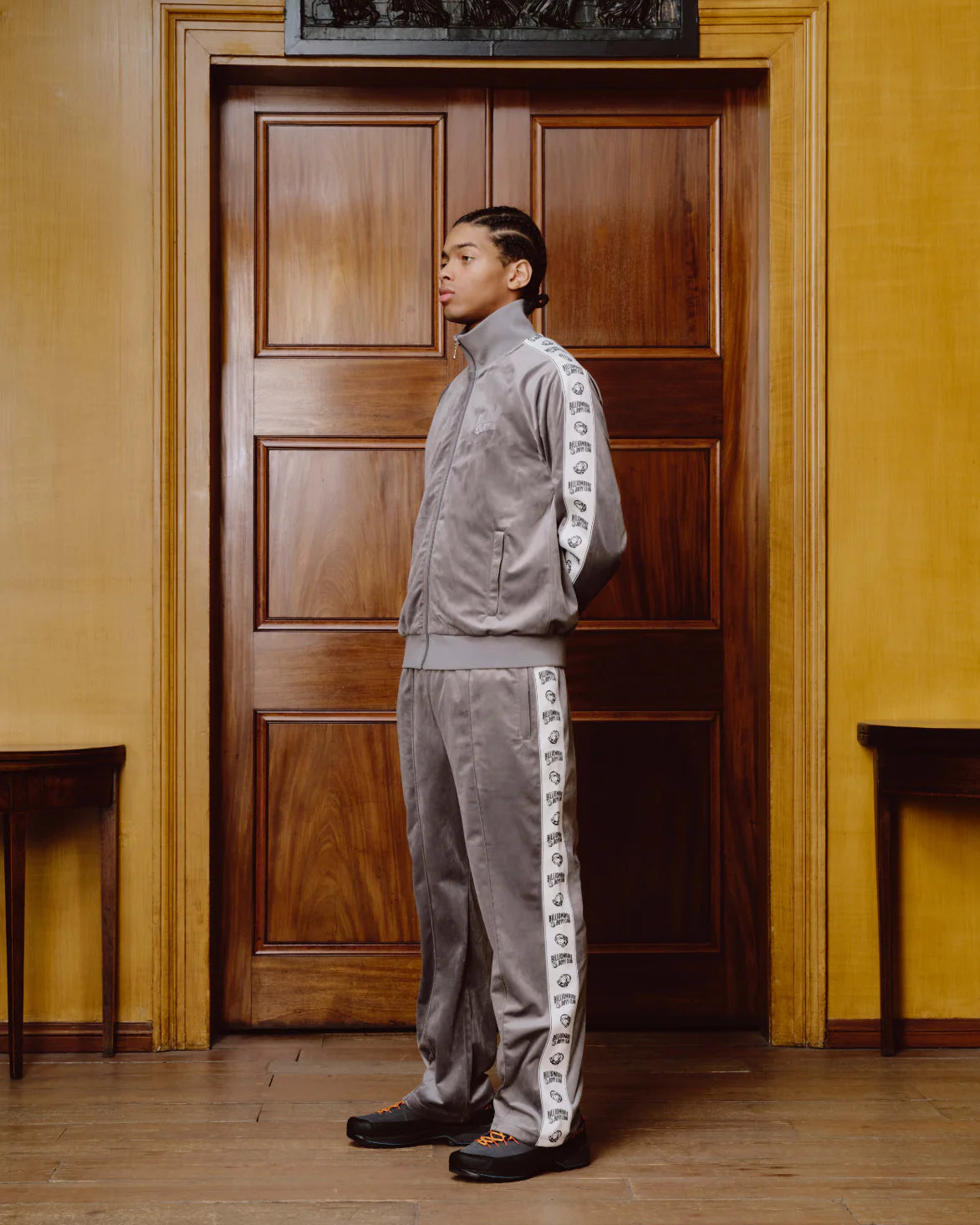 SMALL ARCH LOGO TAPED VELOUR TRACK TOP - CHARCOAL