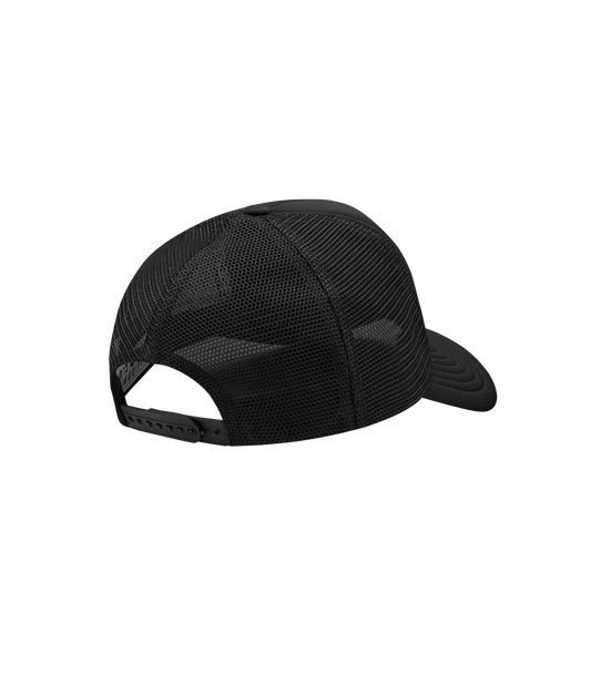 RHINESTONE STRAIGHT LOGO TRUCKER CAP - BLACK