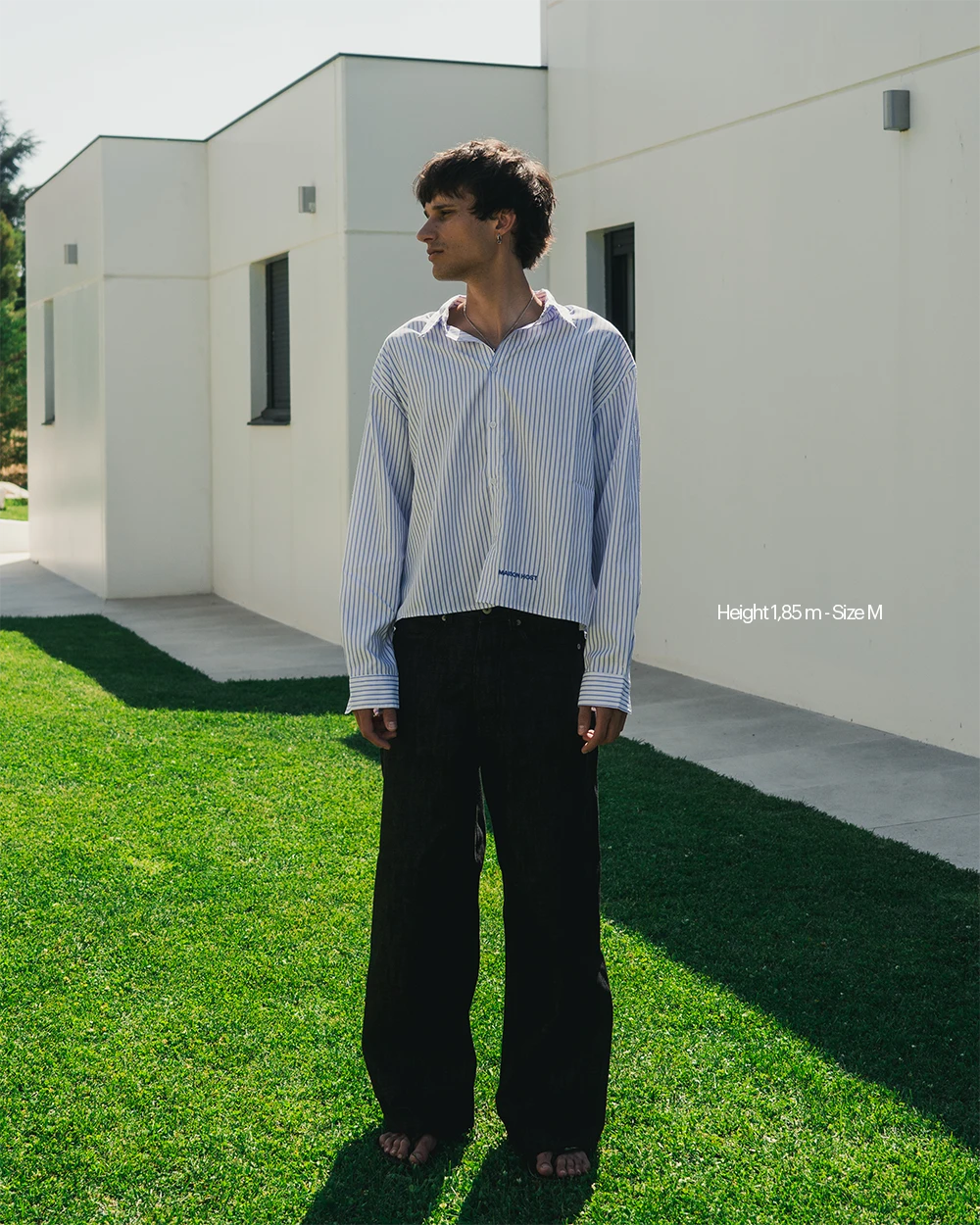 BLUE STRIPED SEAMED SHIRT