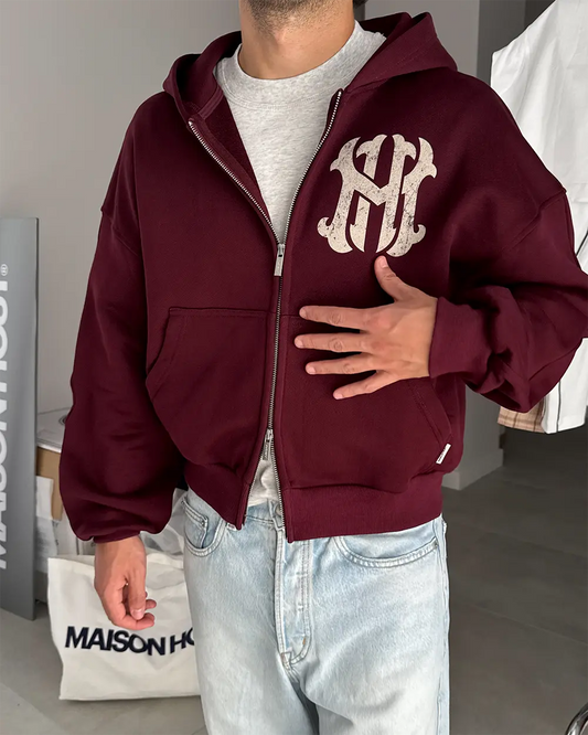HOMERUN BURGUNDY ZIPPED HOODIE