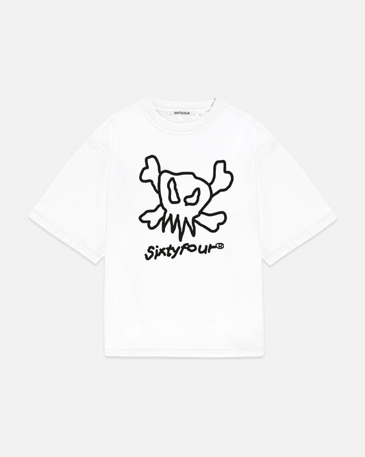 DRAWN SKULL TEE-WHITE