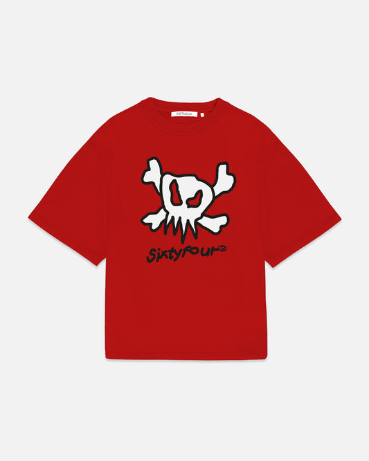DRAWN SKULL TEE-RED