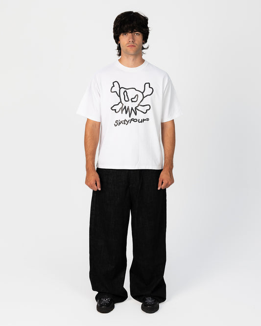 DRAWN SKULL TEE-WHITE