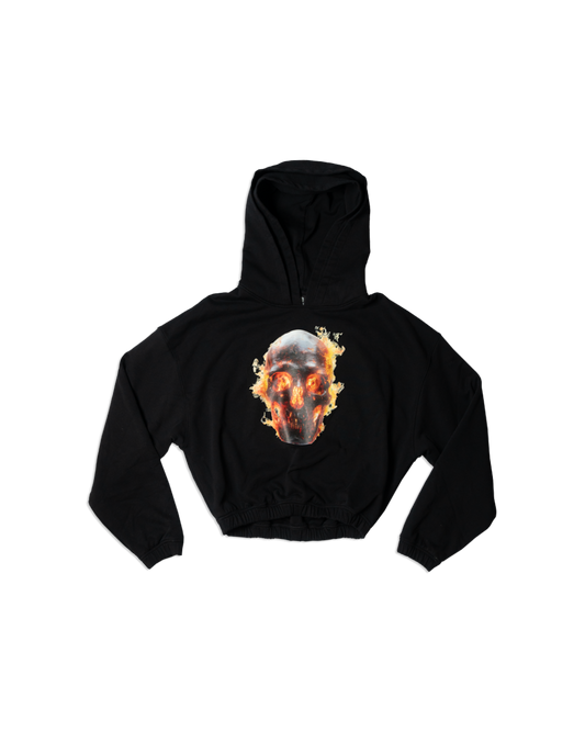 SKULL IN FLAMES DOUBLE HOOD HOODIE