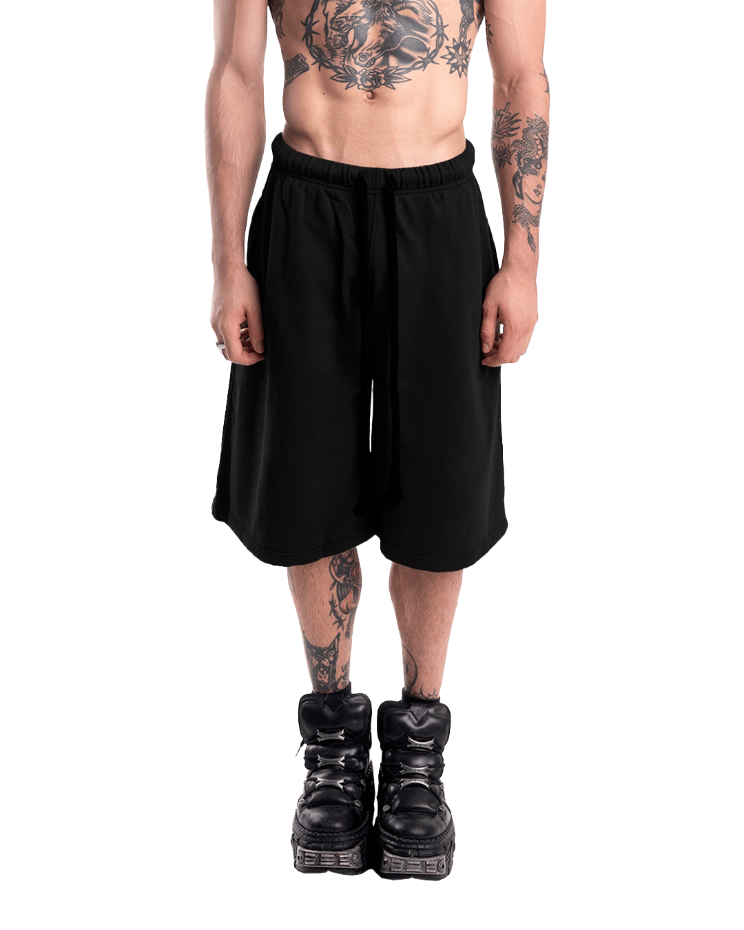BLACK OVER THE KNEE SHORTS