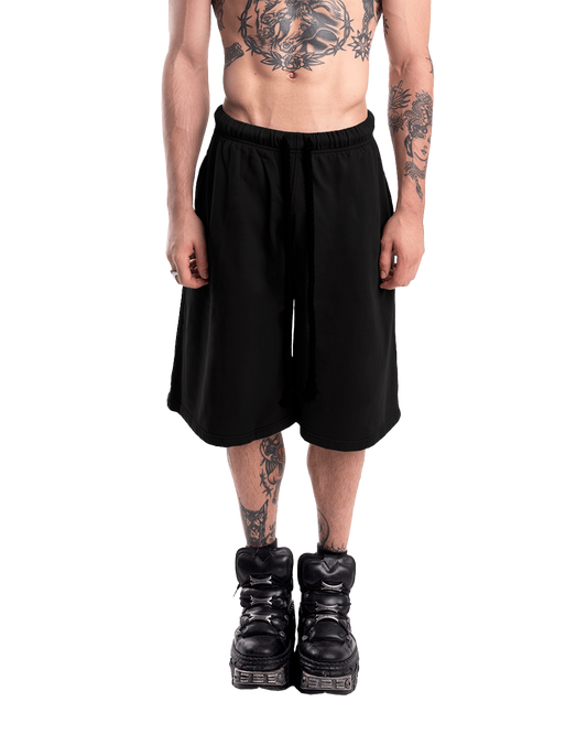 BLACK OVER THE KNEE SHORTS