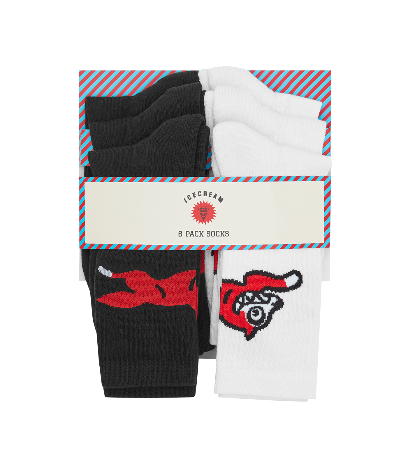 6-PACK RUNNING DOG SOCKS - BLACK/WHITE