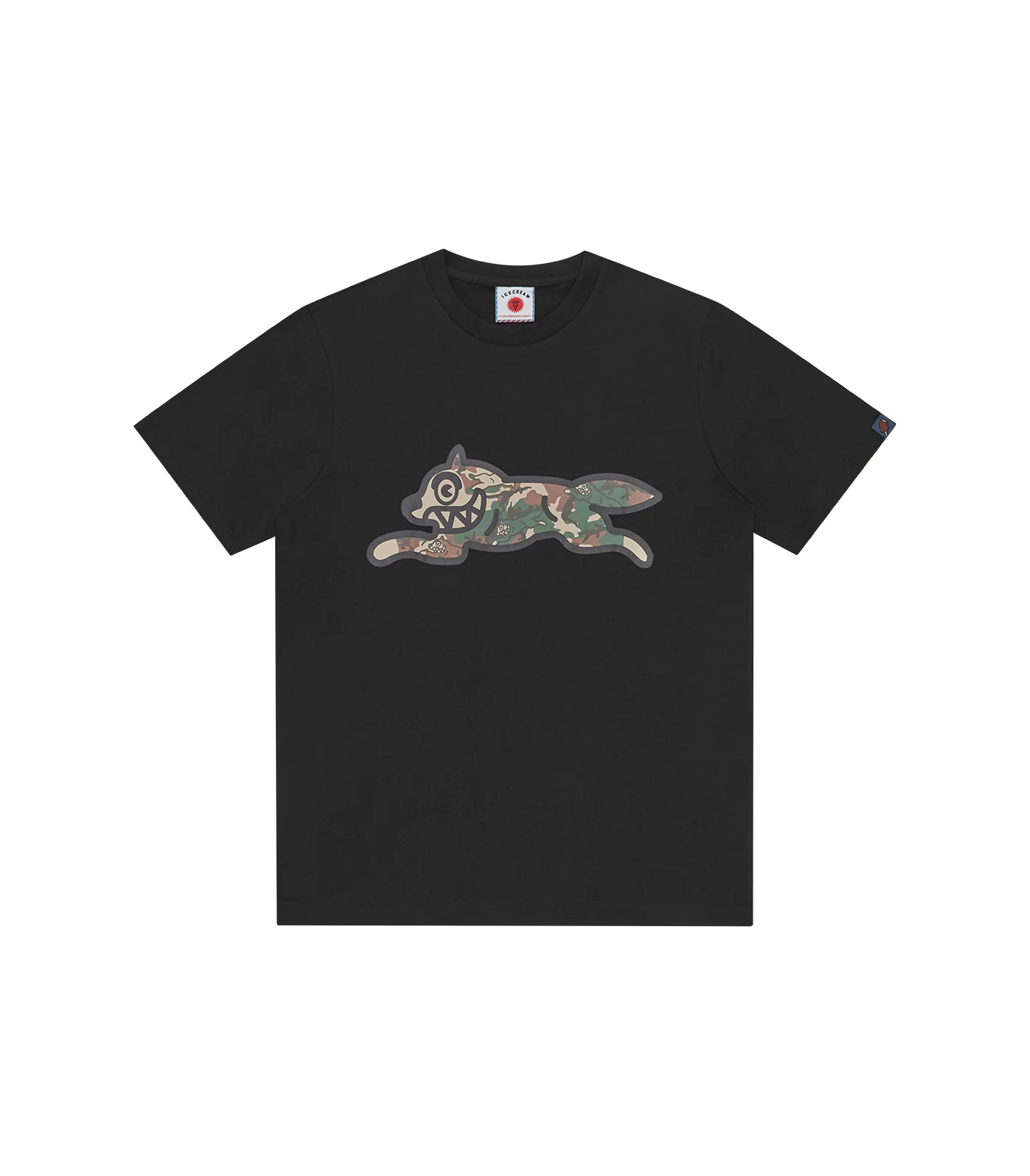 CAMO RUNNING DOG WOODLAND T-SHIRT - BLACK