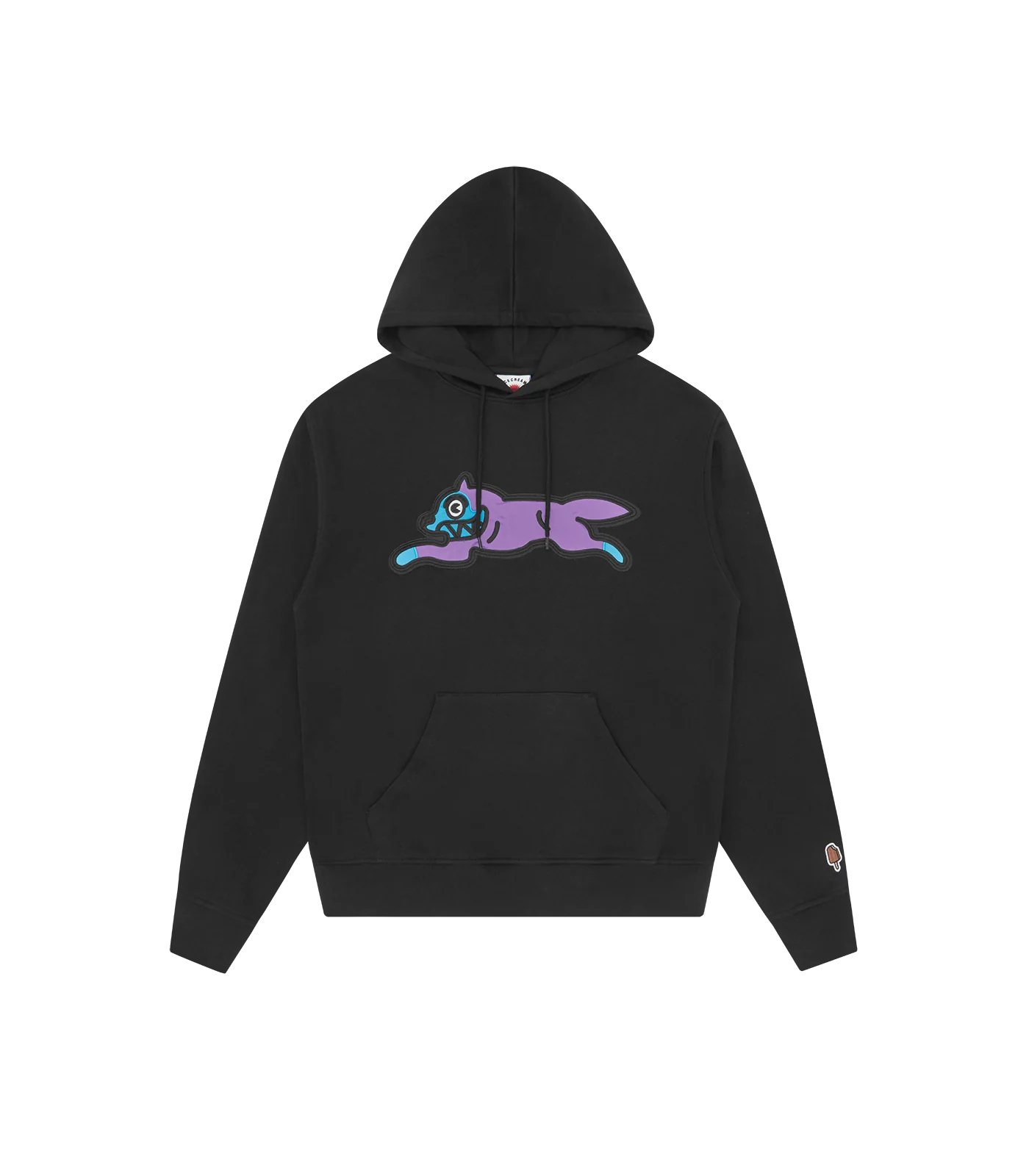 SATIN RUNNING DOG POPOVER HOOD - BLACK