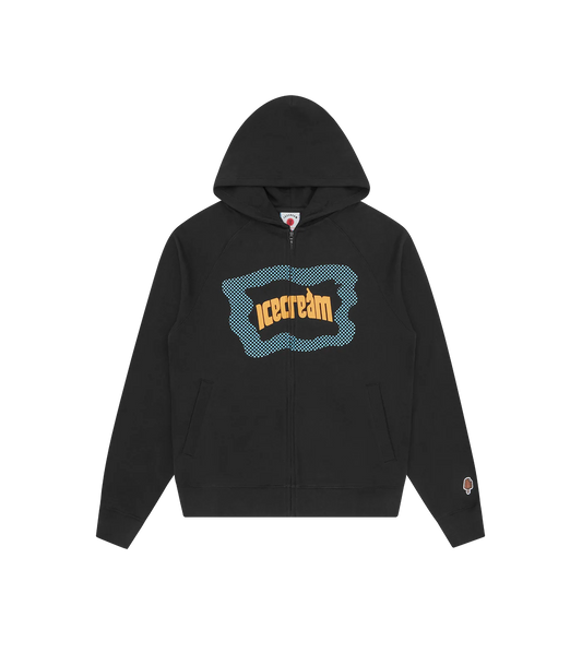 BLOCK LOGO ZIP THROUGH HOOD - BLACK