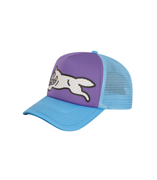 POLKA DOT RUNNING DOG TRUCKER CAP - PURPLE