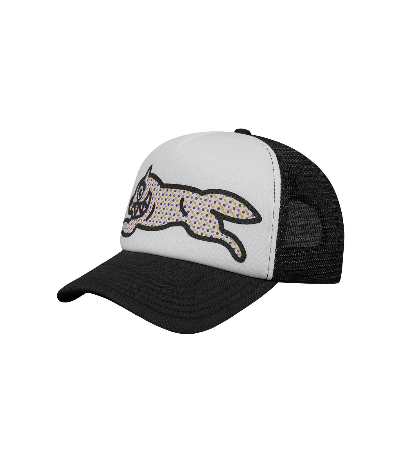 POLKA DOT RUNNING DOG TRUCKER CAP - WHITE