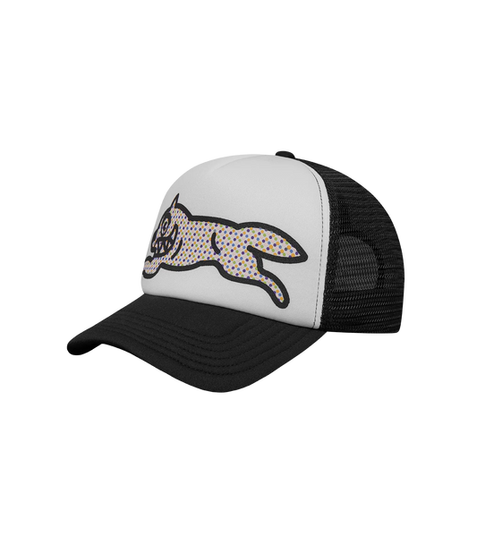POLKA DOT RUNNING DOG TRUCKER CAP - WHITE