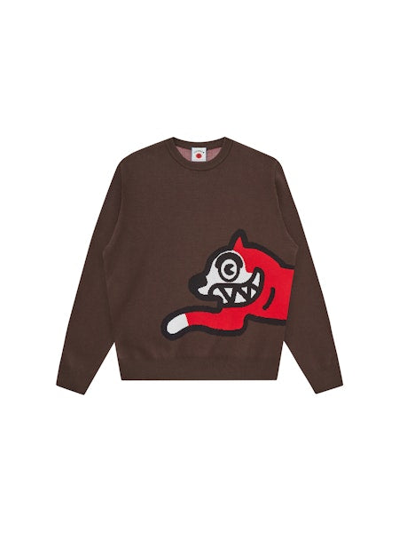 RUNNING DOG KNITTED CREWNECK-BROWN