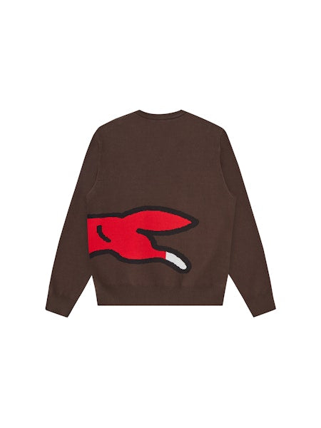 RUNNING DOG KNITTED CREWNECK-BROWN
