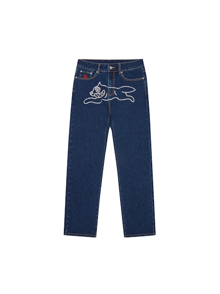 CRYSTAL RUNNING DOG DENIM PANTS - DARK BLUE