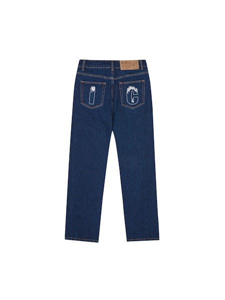 CRYSTAL RUNNING DOG DENIM PANTS - DARK BLUE