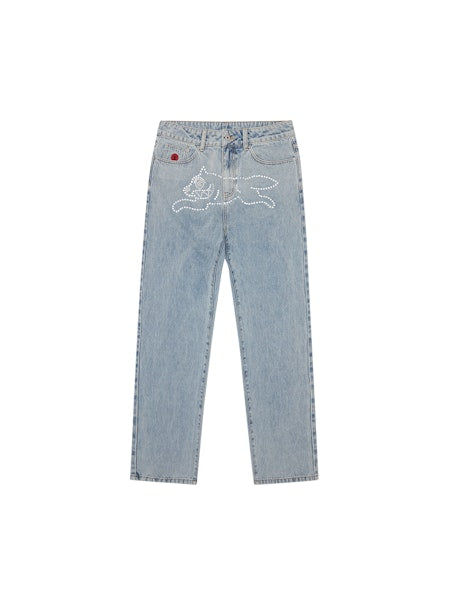CRYSTAL RUNNING DOG DENIM PANTS