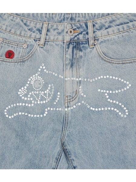 CRYSTAL RUNNING DOG DENIM PANTS