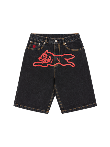 RUNNING DOG DENIM SHORTS-BLACK/RED