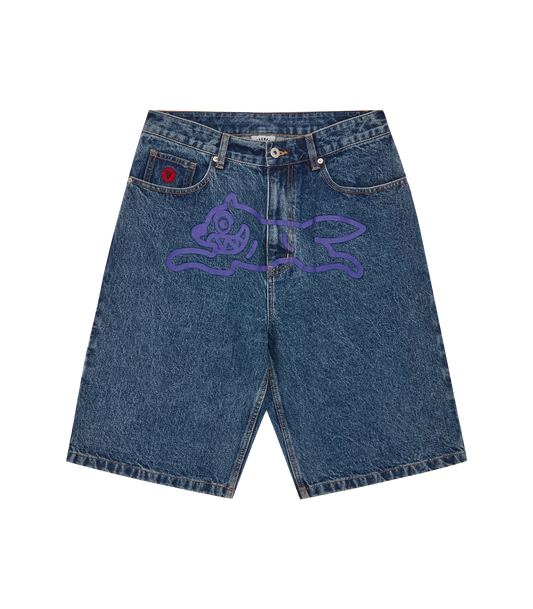 RUNNING DOG DENIM SHORTS - MID WASH BLUE