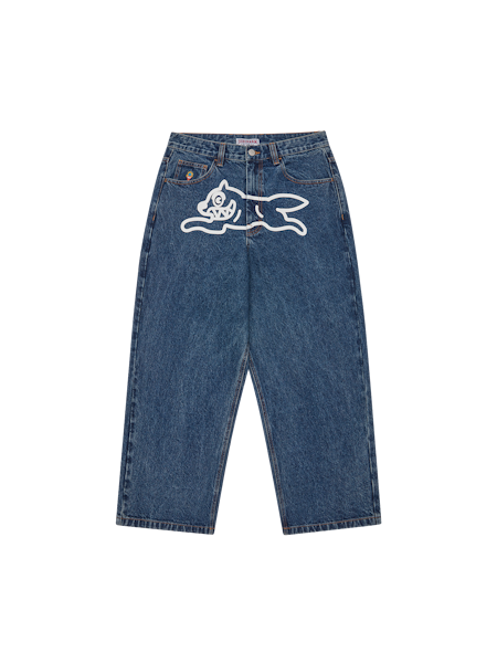 RUNNING DOG TRIPLE SCOOP DENIM PANT - MID WASH BLUE
