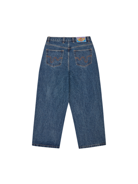 RUNNING DOG TRIPLE SCOOP DENIM PANT - MID WASH BLUE