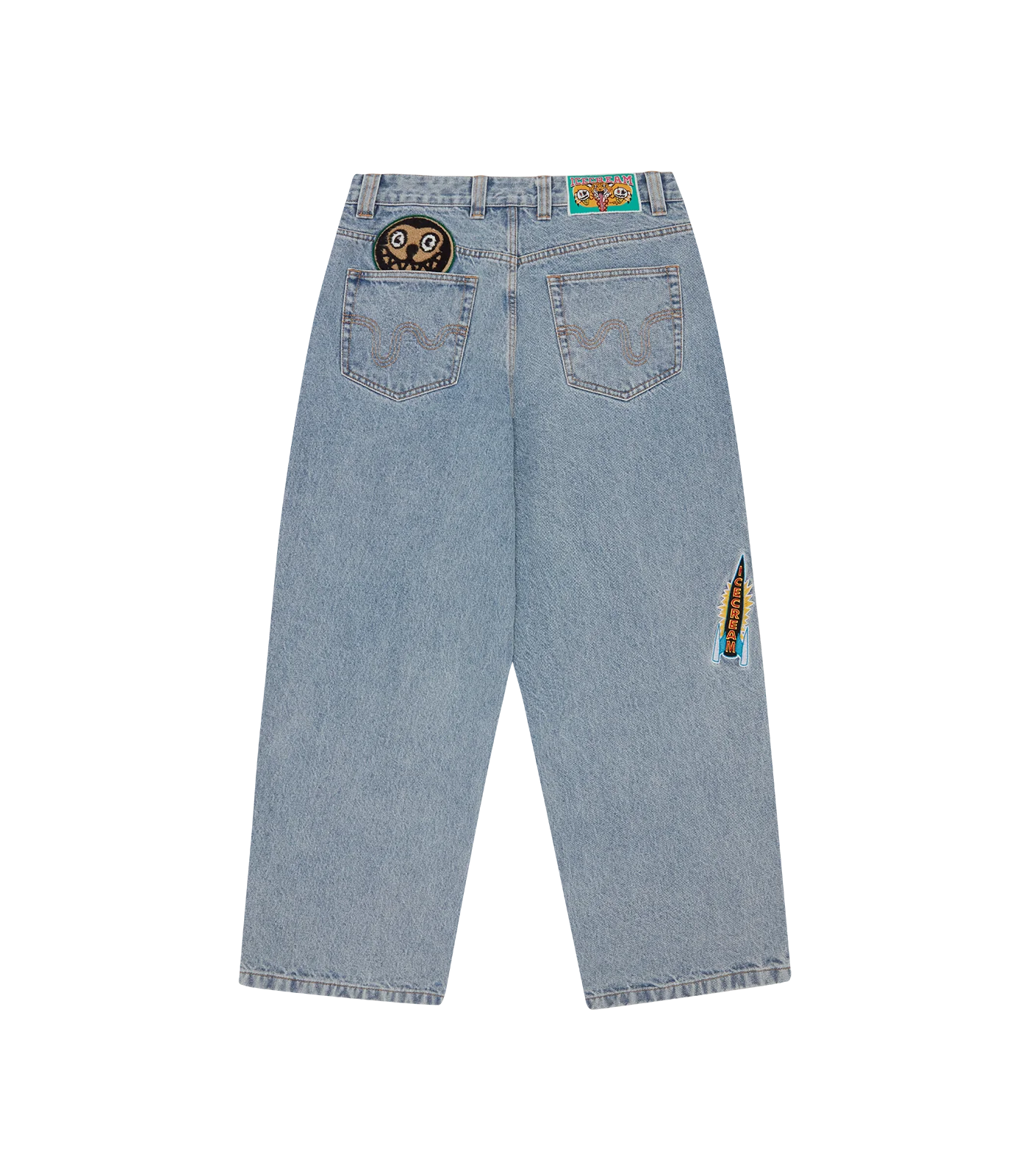 RUNNING PUPPY PATCH TRIPLE SCOOP DENIM PANT - HEAVY WASH BLUE