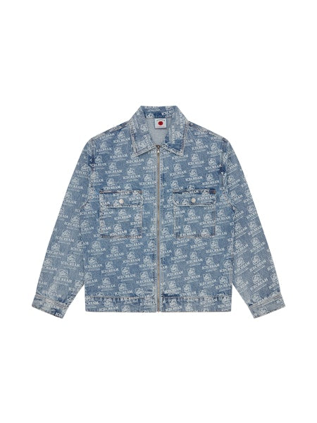 REPEAT PRINT DENIM TRUCKER JACKET - HEAVY WASH BLUE