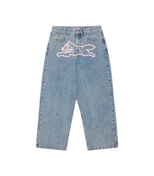RUNNING DOG TRIPLE SCOOP DENIM PANTS - HEAVY WASH BLUE