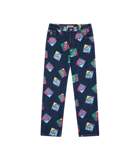 RUNNING DOG TILE DENIM PANTS - INDIGO