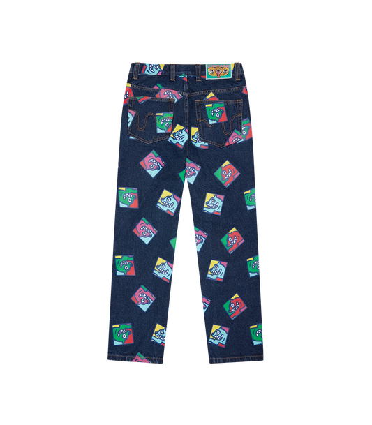 RUNNING DOG TILE DENIM PANTS - INDIGO
