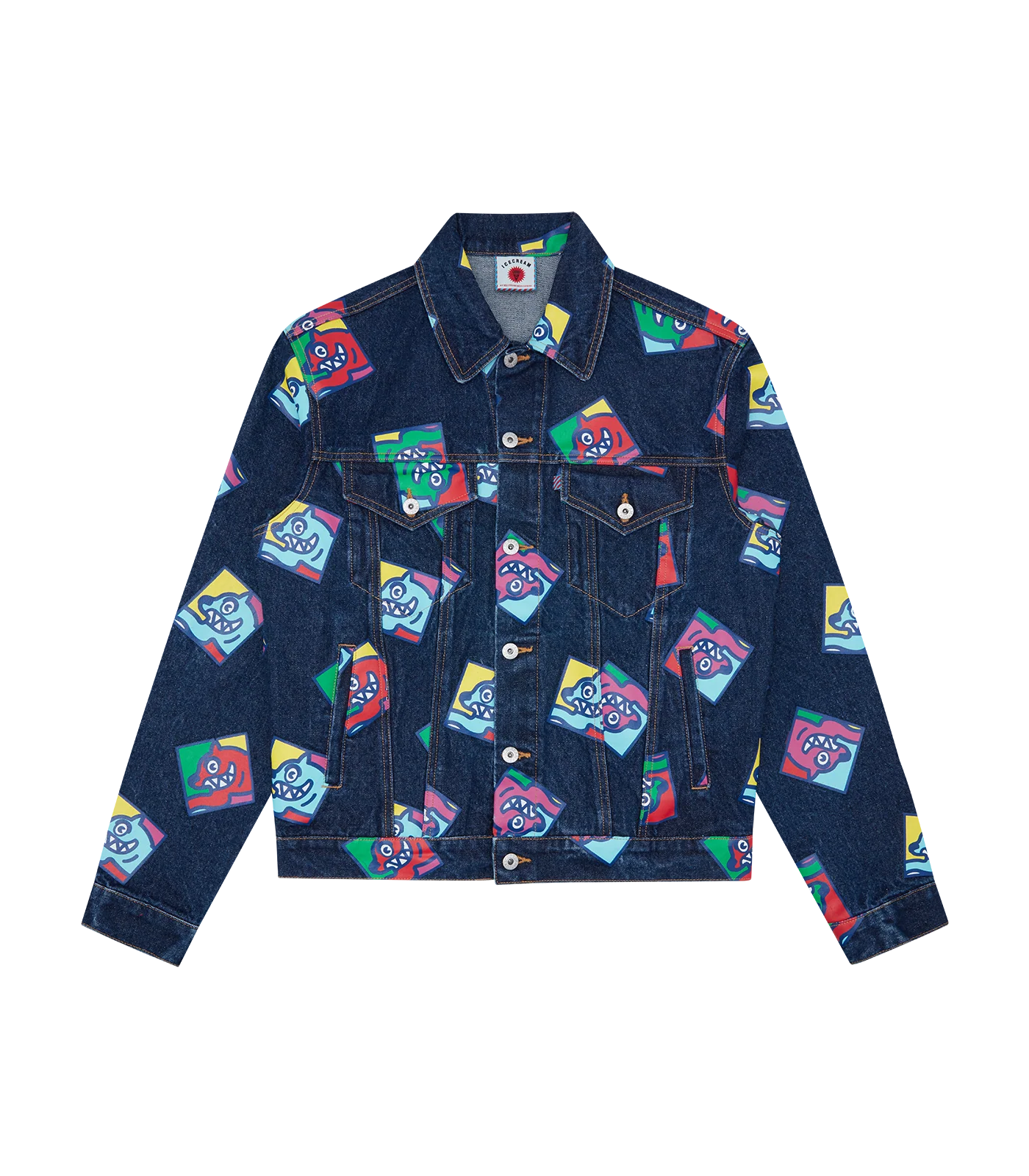 RUNNING DOG TILE DENIM TRUCKER JACKET - INDIGO