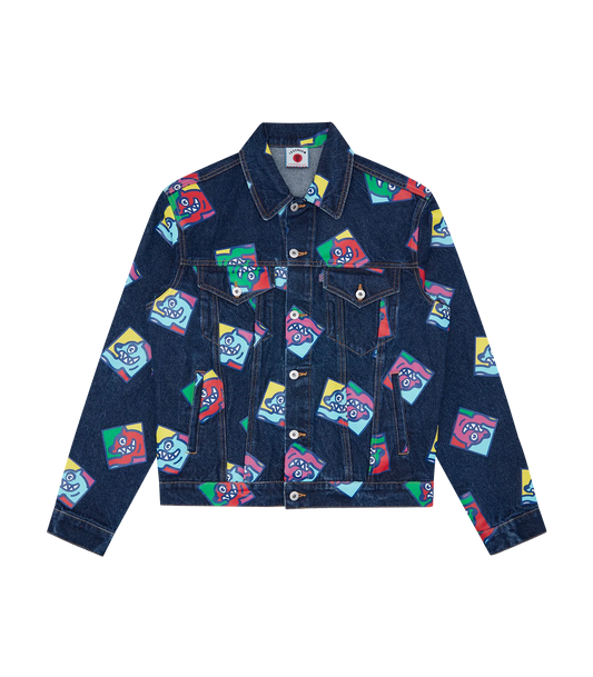 RUNNING DOG TILE DENIM TRUCKER JACKET - INDIGO