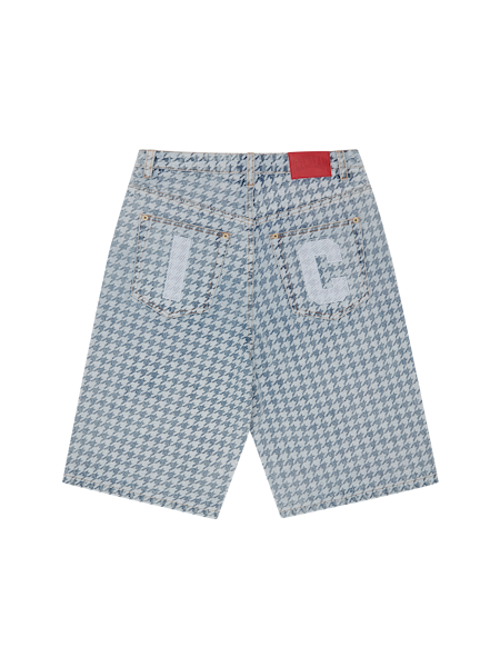 WOMENS HOUNDSTOOTH RUNNING DOG JORTS-LIGHT BLUE