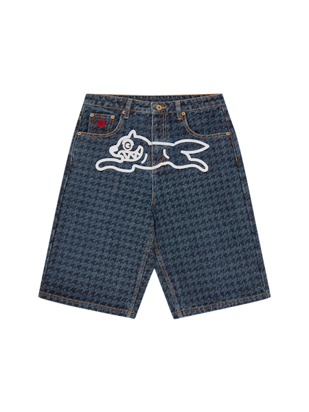 WOMENS HOUNDSTOOTH RUNNING DOG JORTS- DARK BLUE