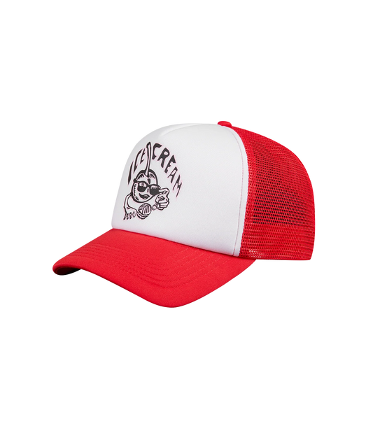 CHERRY TRUCKER CAP - WHITE/RED
