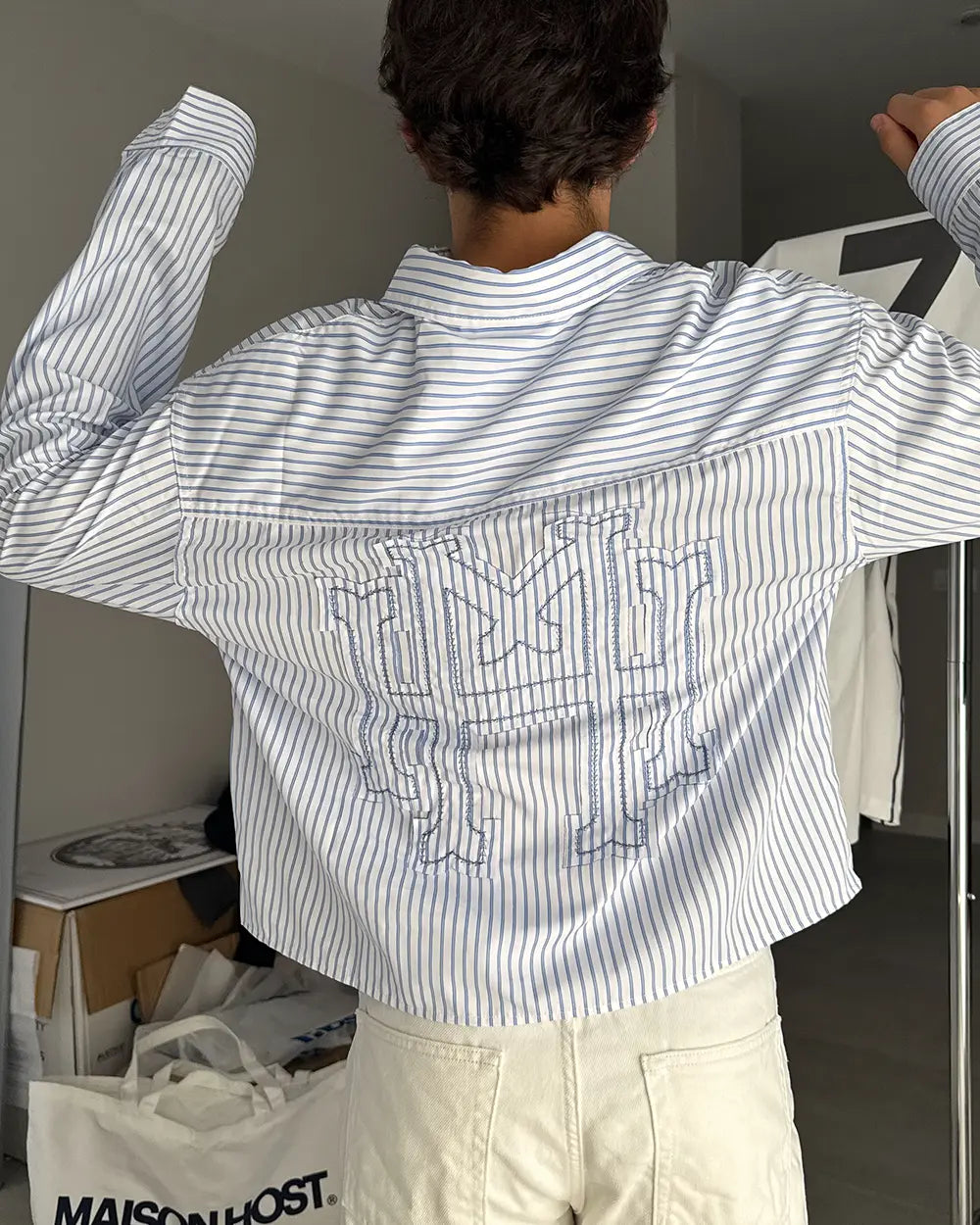 BLUE STRIPED SEAMED SHIRT