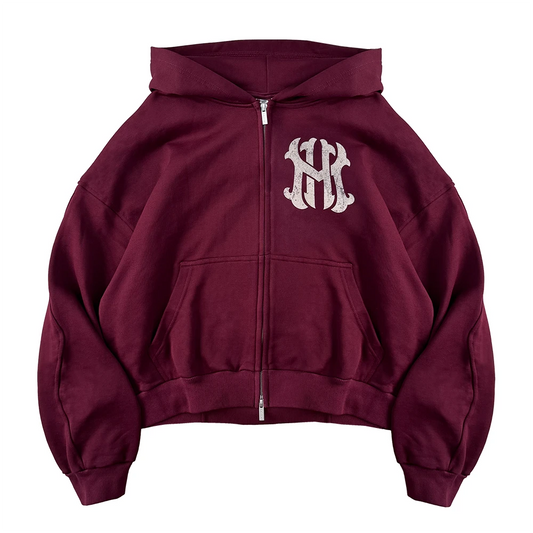 HOMERUN BURGUNDY ZIPPED HOODIE